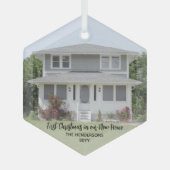 新しいホームフォト初めてのクリスマスシンプルブラックスクリプト ガラスオーナメント (正面)