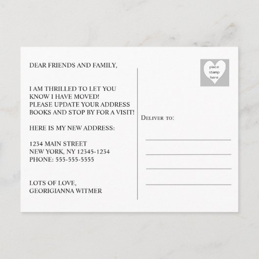 新しいホームフォト黒の引越し告知 案内ポストカード (裏面)