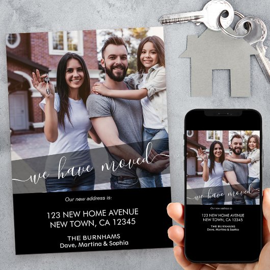 新しいホームフォトScript エレガント Black 案内状