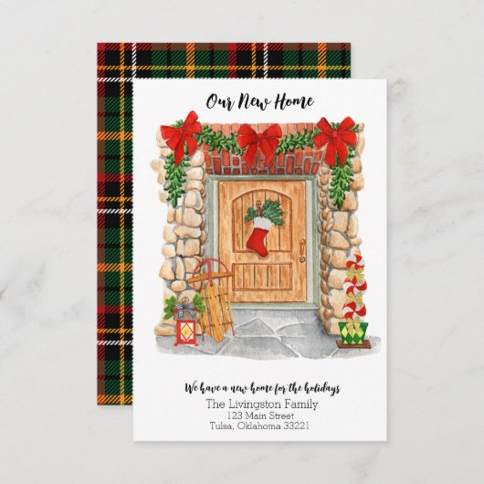 新しいホームフロントドアクリスマスムービングアナウンス 招待状 (正面/裏面)