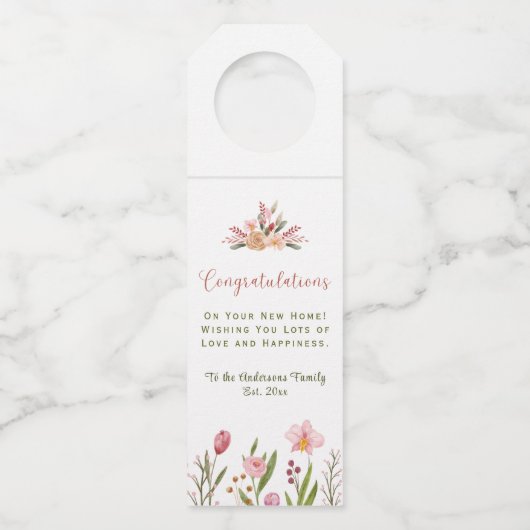 新しいホームフローラの水彩おめでとう ボトルネックタグ (正面)