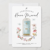 新しいホームブルーウォーターカラードアワイルドフラワーフローラ 案内状 (正面)