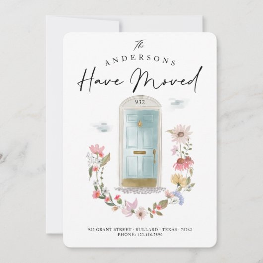 新しいホームブルーウォーターカラードアワイルドフラワーフローラ 案内状 (正面)