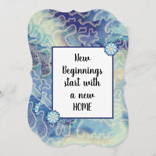 新しいホームブルー抽象芸術カスタムの招待 セーブザデート (正面/裏面)