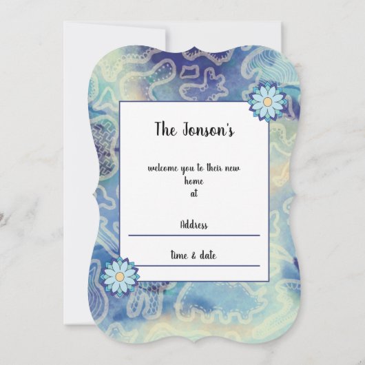 新しいホームブルー抽象芸術カスタムの招待 セーブザデート (裏面)