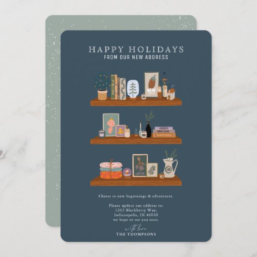 新しいホームホリデーズシェルフネイビームービングアナウンスメント シーズンカード (正面/裏面)