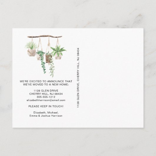 新しいホームボホプラントウォーターカラーファミリームービング 案内ポストカード (裏面)