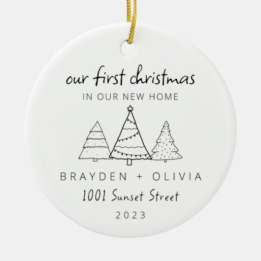 新しいホームミニマリストの私たちの初めてのクリスマス セラミックオーナメント (正面)