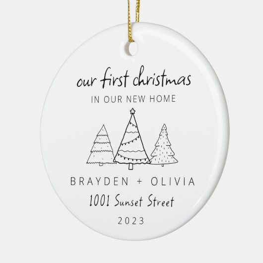 新しいホームミニマリストの私たちの初めてのクリスマス セラミックオーナメント (左)
