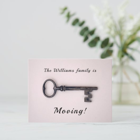 新しいホームミニマルアドレス古い鍵オンピンク ポストカード (スタンド正面)