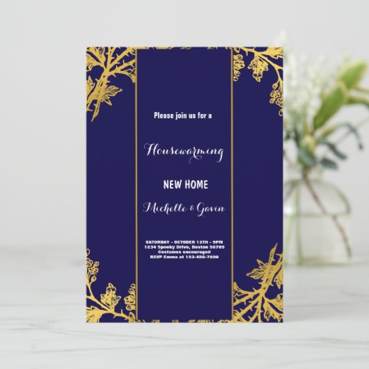 新しいホームモダン秋の秋引っ越し祝いパーティーパーティー 招待状 (スタンド正面)