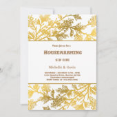 新しいホームモダン金ゴールドの葉の引っ越し祝いパーティー 招待状 (正面)