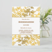 新しいホームモダン金ゴールドの葉の引っ越し祝いパーティー 招待状 (スタンド正面)