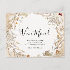 新しいホームワイルドフラワーの葉のリース移動 案内ポストカード