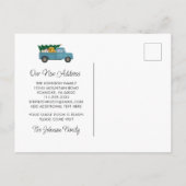 新しいホームヴィンテージブルートラッククリスマスツリー移動 案内ポストカード (裏面)