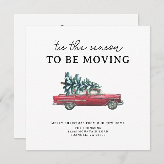 新しいホームヴィンテージレッドカークリスマスツリー移動 案内状 (正面/裏面)