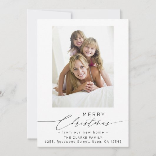 新しいホーム写真からメリークリスマスをスクリプト シーズンカード (正面)