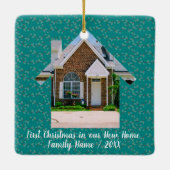 新しいホーム写真の初めてのクリスマスパーソナライズされた セラミックオーナメント (裏面)