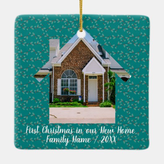 新しいホーム写真の初めてのクリスマスパーソナライズされた セラミックオーナメント (裏面)
