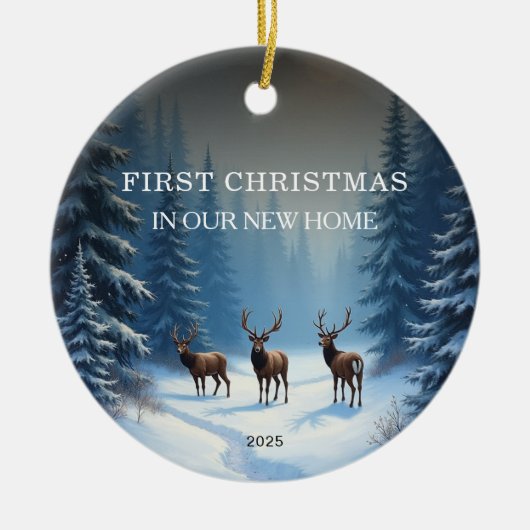 新しいホーム写真の初めてのクリスマス セラミックオーナメント (正面)