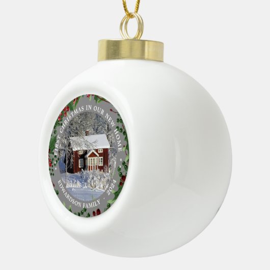 新しいホーム写真の初めてのクリスマス セラミックボールオーナメント (右)