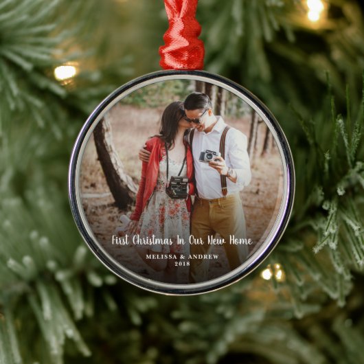 新しいホーム写真の初めてのクリスマス メタルオーナメント (ツリー)
