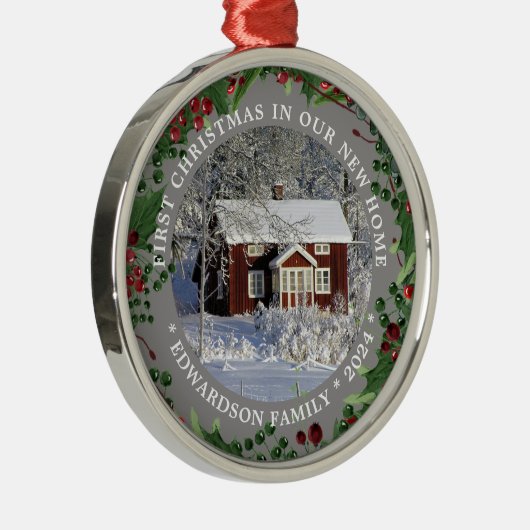新しいホーム写真の初めてのクリスマス メタルオーナメント (右)