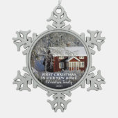 新しいホーム写真の家族の名前の初めてのクリスマス スノーフレークピューターオーナメント (正面)