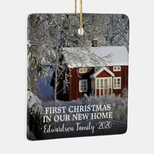 新しいホーム写真の家族の名前の初めてのクリスマス セラミックオーナメント (右)