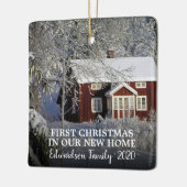 新しいホーム写真の家族の名前の初めてのクリスマス セラミックオーナメント (左)