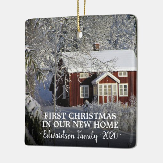 新しいホーム写真の家族の名前の初めてのクリスマス セラミックオーナメント (左)