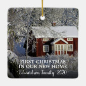 新しいホーム写真の家族の名前の初めてのクリスマス セラミックオーナメント (裏面)