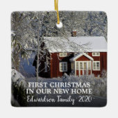 新しいホーム写真の家族の名前の初めてのクリスマス セラミックオーナメント (正面)
