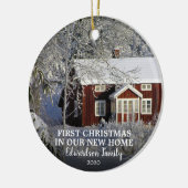 新しいホーム写真の家族の名前の初めてのクリスマス セラミックオーナメント (左)