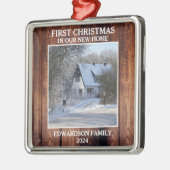 新しいホーム写真の家族の名前の初めてのクリスマス メタルオーナメント (左)
