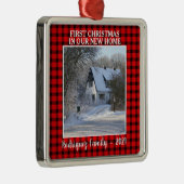 新しいホーム写真の家族の名前の初めてのクリスマス メタルオーナメント (右)