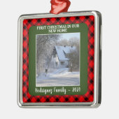新しいホーム写真の家族の名前の初めてのクリスマス メタルオーナメント (左)
