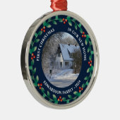 新しいホーム写真の家族の名前の初めてのクリスマス メタルオーナメント (右)