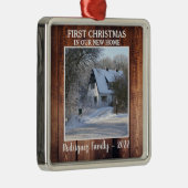 新しいホーム写真の家族の名前の初めてのクリスマス メタルオーナメント (右)