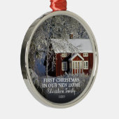 新しいホーム写真の家族の名前の初めてのクリスマス メタルオーナメント (右)