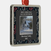 新しいホーム写真の家族の名前の初めてのクリスマス メタルオーナメント (右)