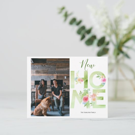 新しいホーム写真を移動パーソナライズされた ポストカード (スタンド正面)