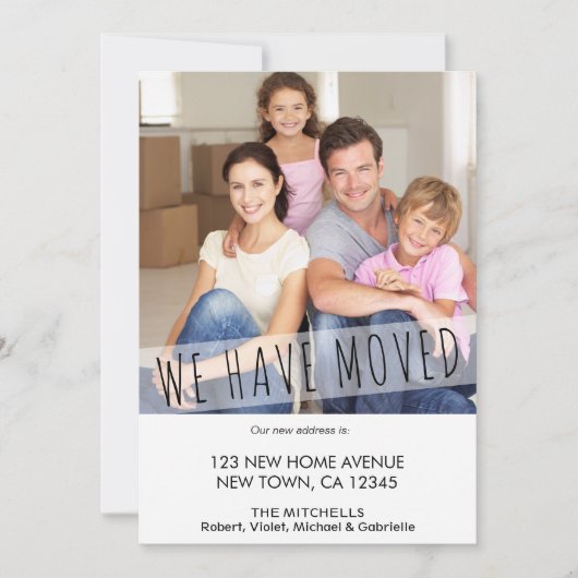 新しいホーム写真We移動スキニーフォント 案内状 (正面)