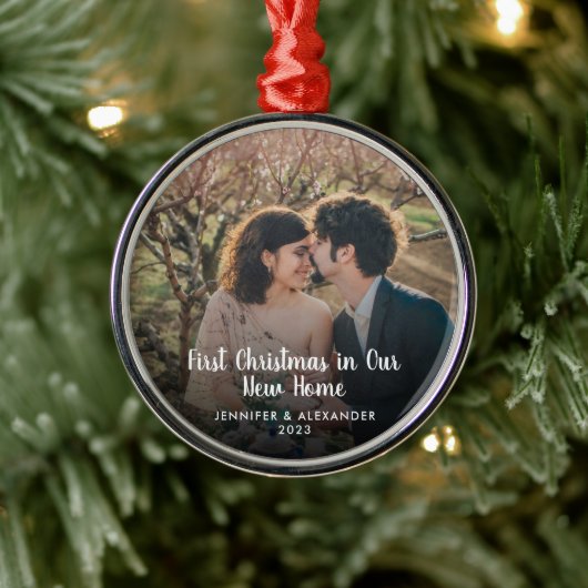 新しいホーム初めてのクリスマスに自分の写真を作成 メタルオーナメント (ツリー)