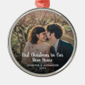 新しいホーム初めてのクリスマスに自分の写真を作成 メタルオーナメント (正面)