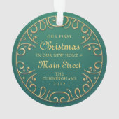 新しいホーム初めてのクリスマスのフェイク金ゴールド オーナメント (裏面)