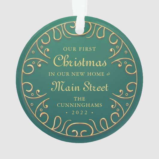 新しいホーム初めてのクリスマスのフェイク金ゴールド オーナメント (裏面)