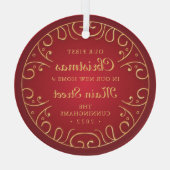 新しいホーム初めてのクリスマスのフェイク金ゴールド ガラスオーナメント (裏面)