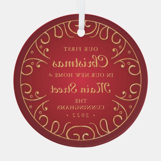 新しいホーム初めてのクリスマスのフェイク金ゴールド ガラスオーナメント (裏面)