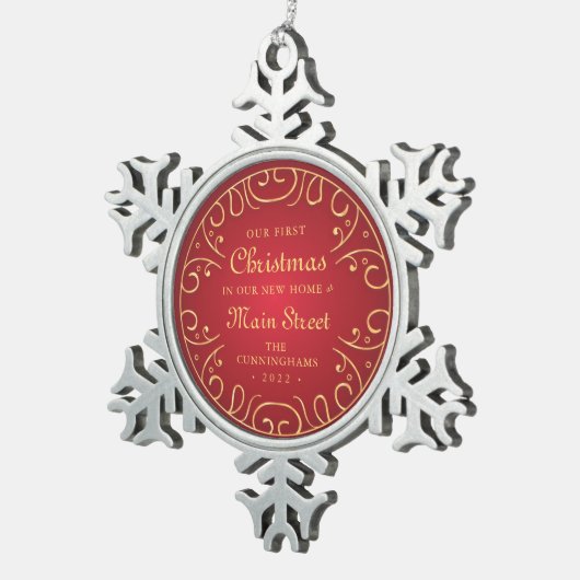 新しいホーム初めてのクリスマスのフェイク金ゴールド スノーフレークピューターオーナメント (右)